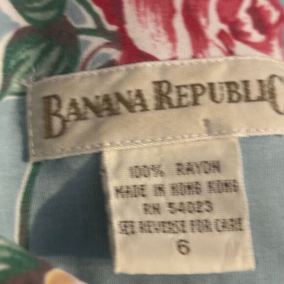 Vintage 90s Banana Republic Blue Floral Button Front Short Sleeve Shirt Dress 6 - Picture 7 of 8